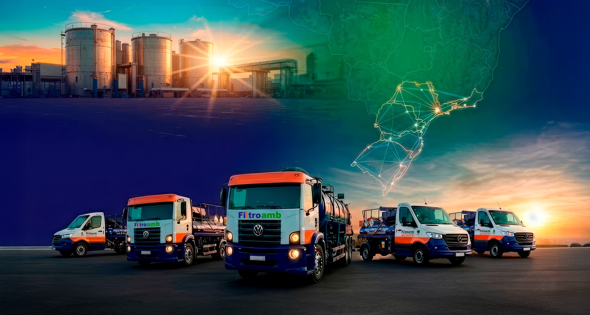 Frota Filtroamb operando gestão de resíduos com tecnologia de rastreamento e cobertura regional